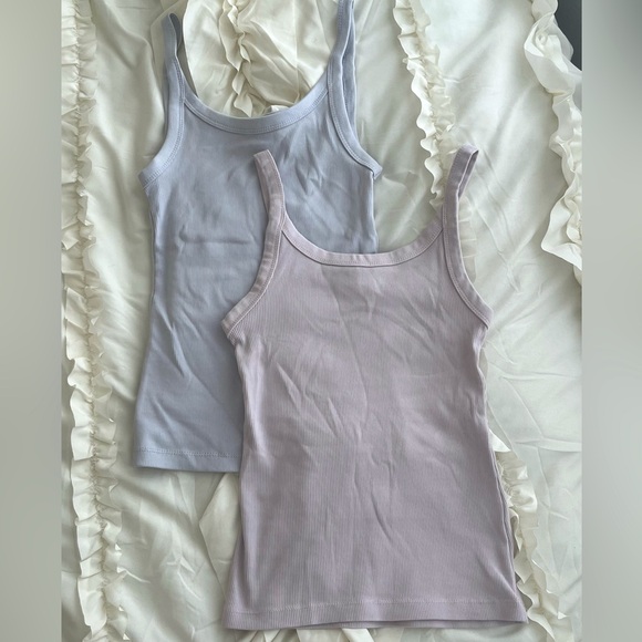 2 fitted Ribbed Full length Tank Tops.  *NOT CROPPED - Picture 1 of 6
